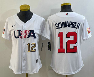 Women%27s USA Baseball #12 Kyle Schwarber Number 2023 White World Classic Stitched Jerseys